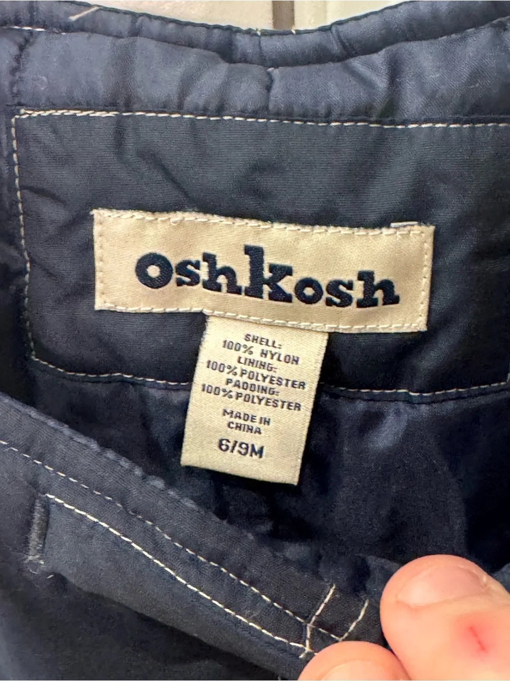 OshKosh B'gosh Navy and Cream Insulated Snow Overalls for Kids 6/9 months